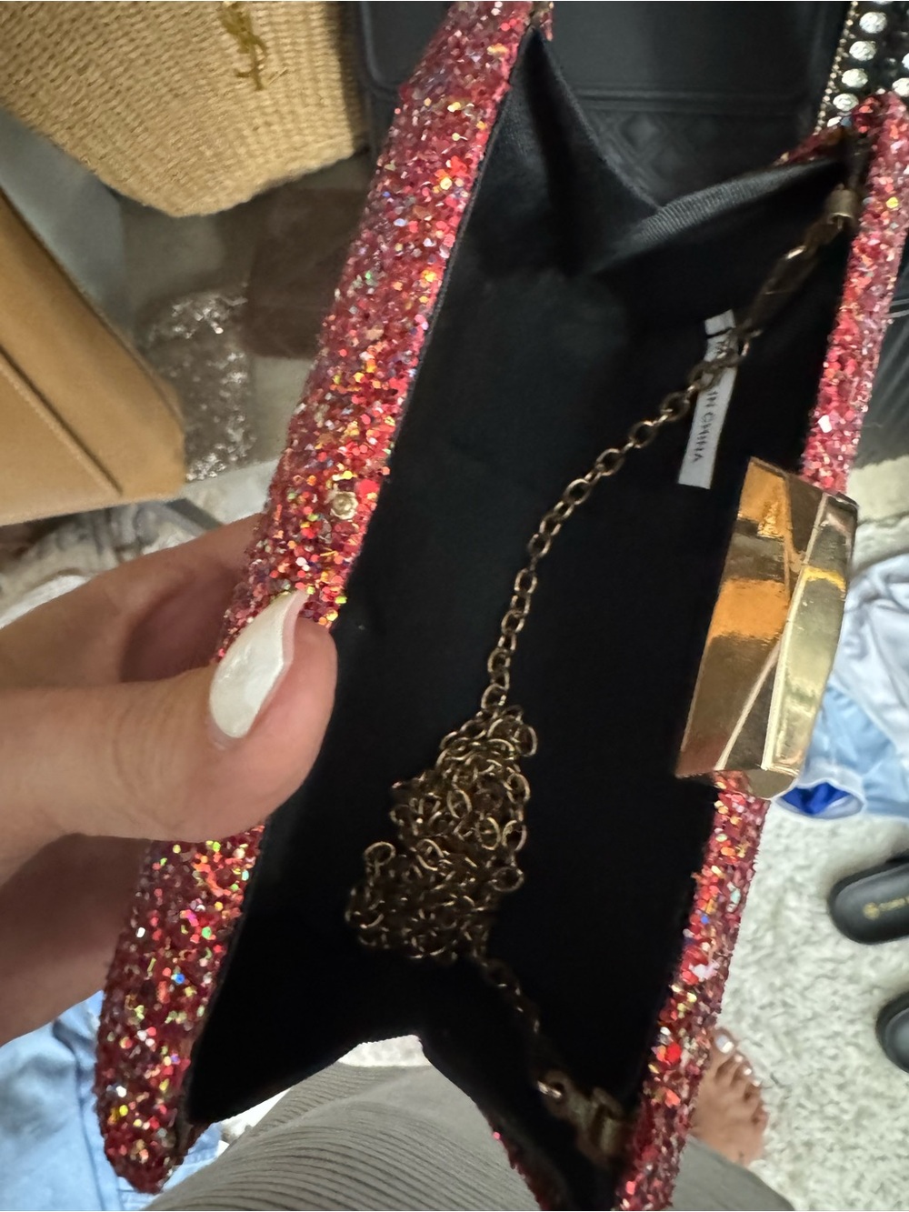 Glitter Clutch Evening Bag in Rose Red - Picture 4 of 5
